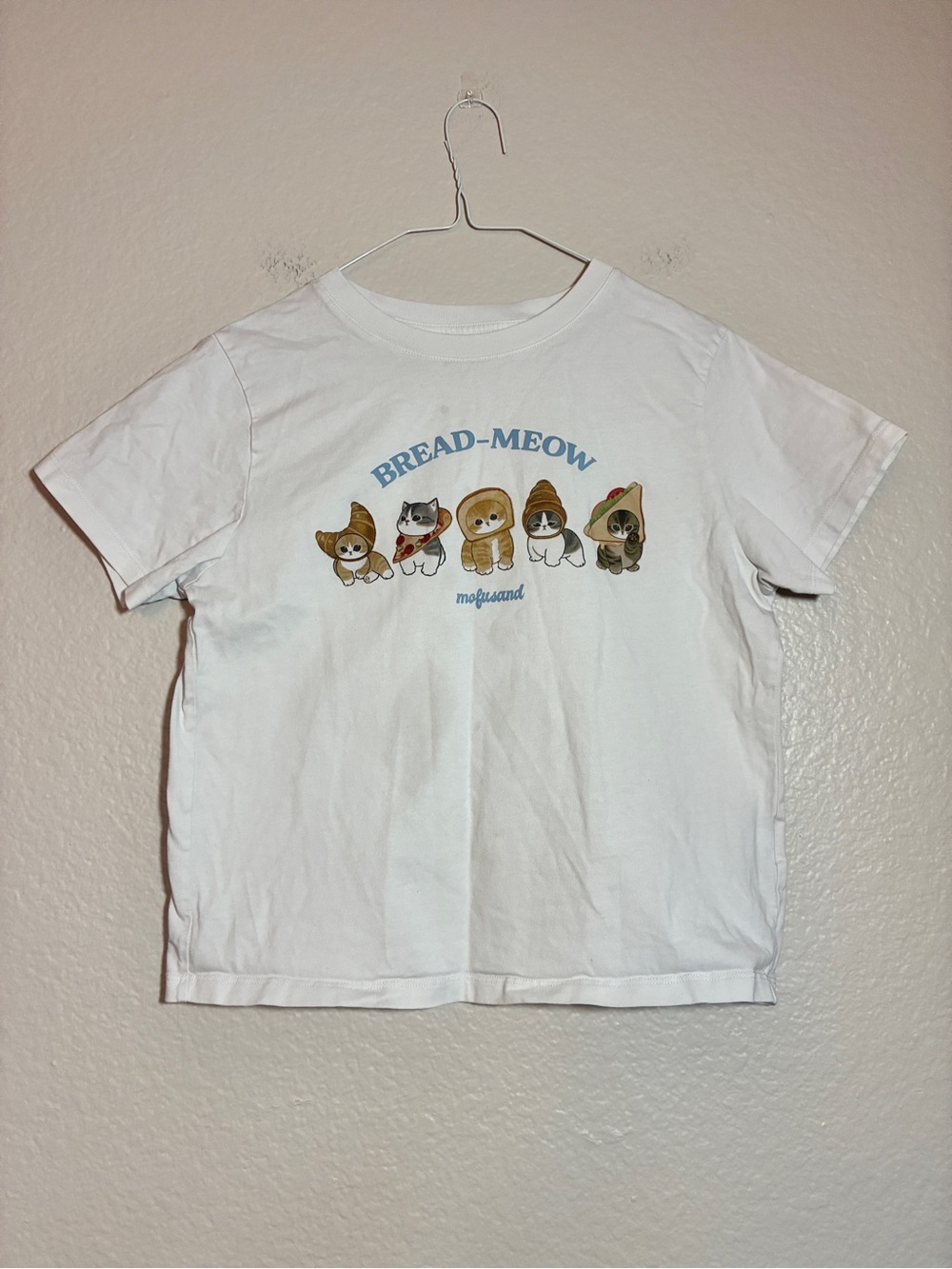 UT Mofusand Bread-Meow Graphic T-Shirt Women's Small White Cat Cute Japan